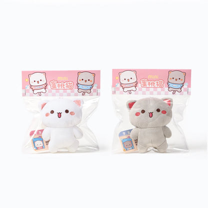 Kawaii Mitao Cat Peach Plush Pendant - 10cm Soft Stuffed Cartoon Cat Doll, Cute Couple Gift and Bag Charm Accessory