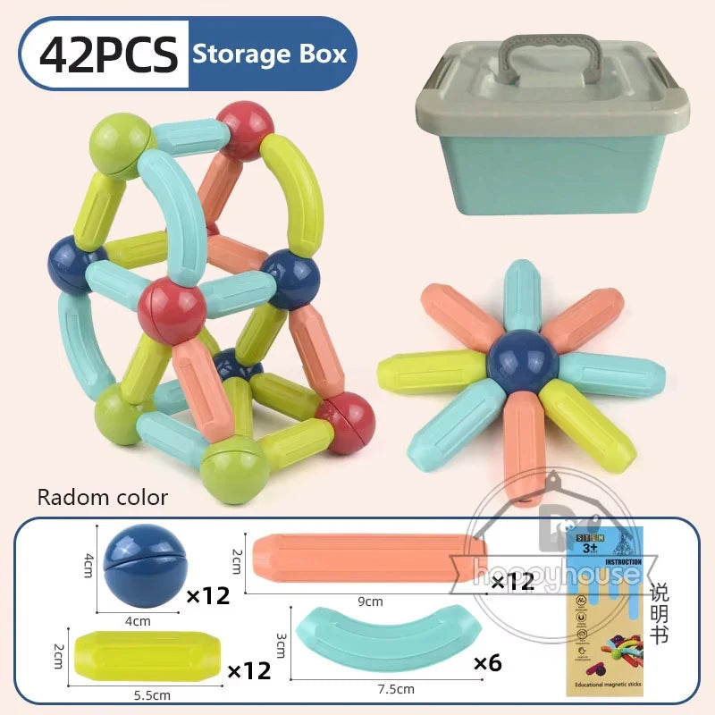Magnetic Building Blocks Set – Montessori Educational Stick & Rod Constructor Toys for Kids Boys & Girls