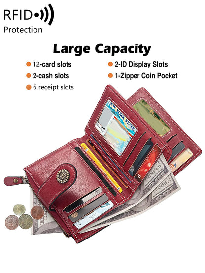Fashionable Women’s Retro Short Wallet – PU Leather Multifunctional Handbag with Large Capacity, Multi-Card Slot & Coin Pocket