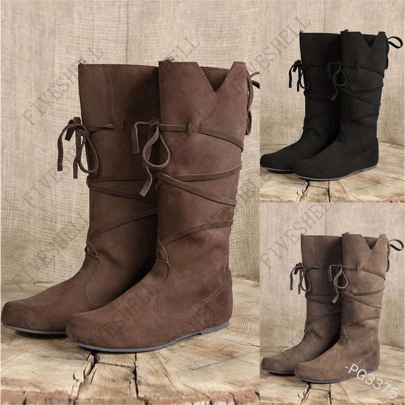Medieval Viking PU Leather Boots - Retro Knight Nordic Warrior LARP Cosplay Carnival Shoes