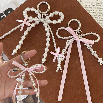 2026 Y2K Pearl Bow Heart Keychain – Cute Aesthetic Bag Charm Keyring Accessory for Girls