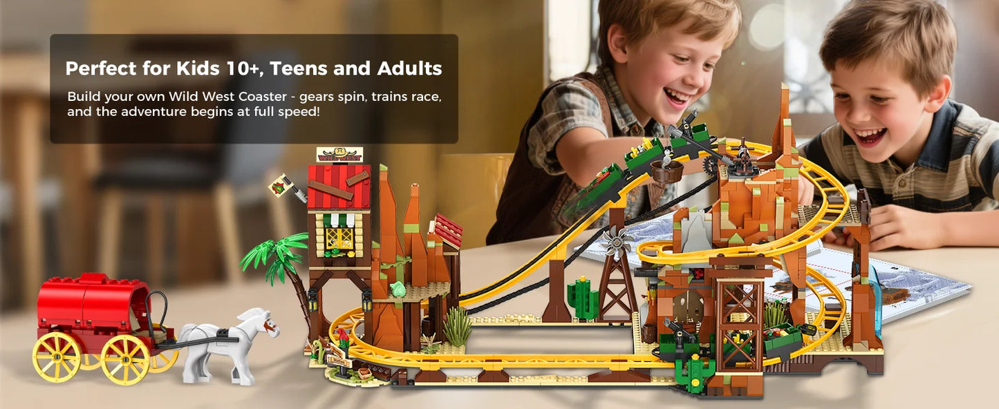 Western Roller Coaster Building Set – Mini Mine Train Model Toy with Lifting Chain for Teens & Adults