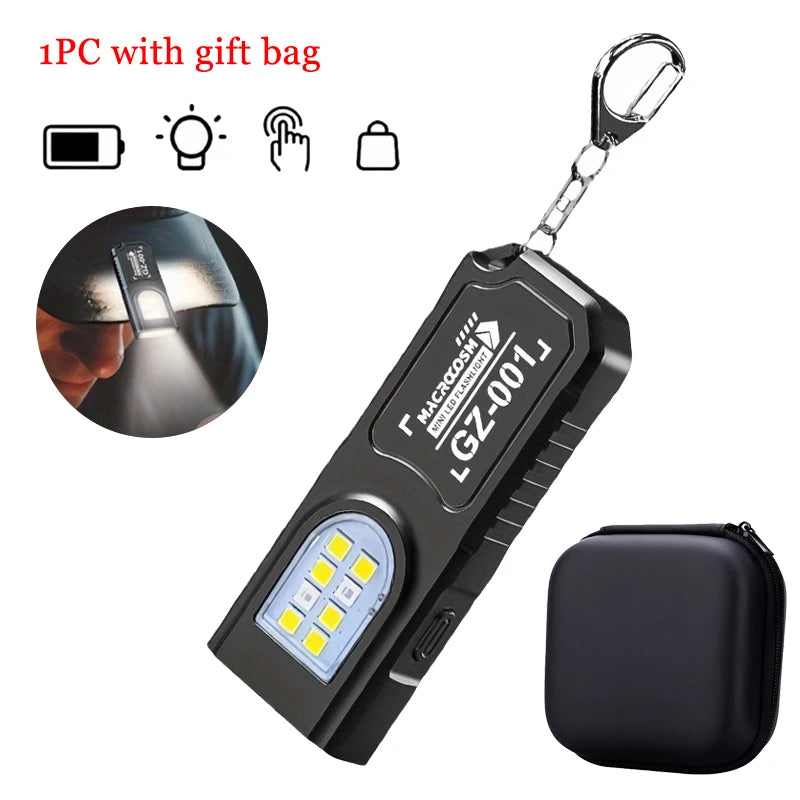 Mini COB LED Keychain Flashlight - USB C Rechargeable Waterproof Pocket Work Light for Camping, Walking & Outdoor Use