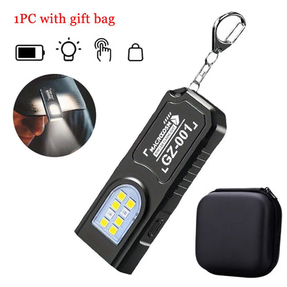 Mini COB LED Keychain Flashlight - USB C Rechargeable Waterproof Pocket Work Light for Camping, Walking & Outdoor Use