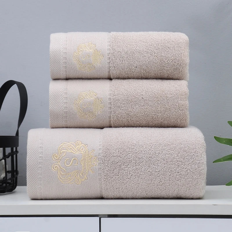 3-Piece Cotton Towel Set – 2 Hand Face Towels 35x75cm + 1 Bath Towel 70x140cm Soft Washcloth Gift Set