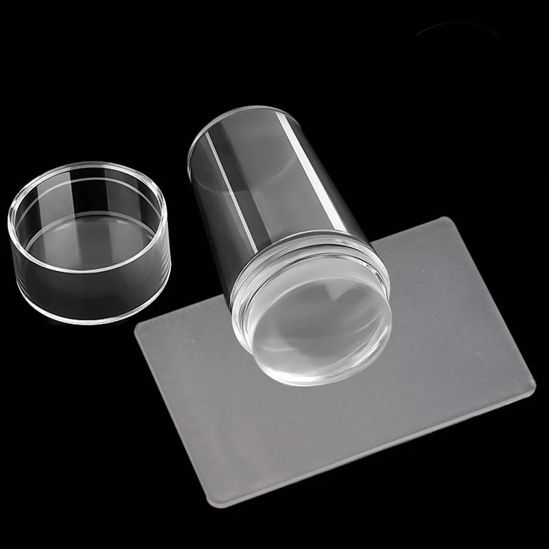 Clear Jelly Nail Stamper Set - Silicone Nail Art Stamp Tool with Scraper for Manicure Designs