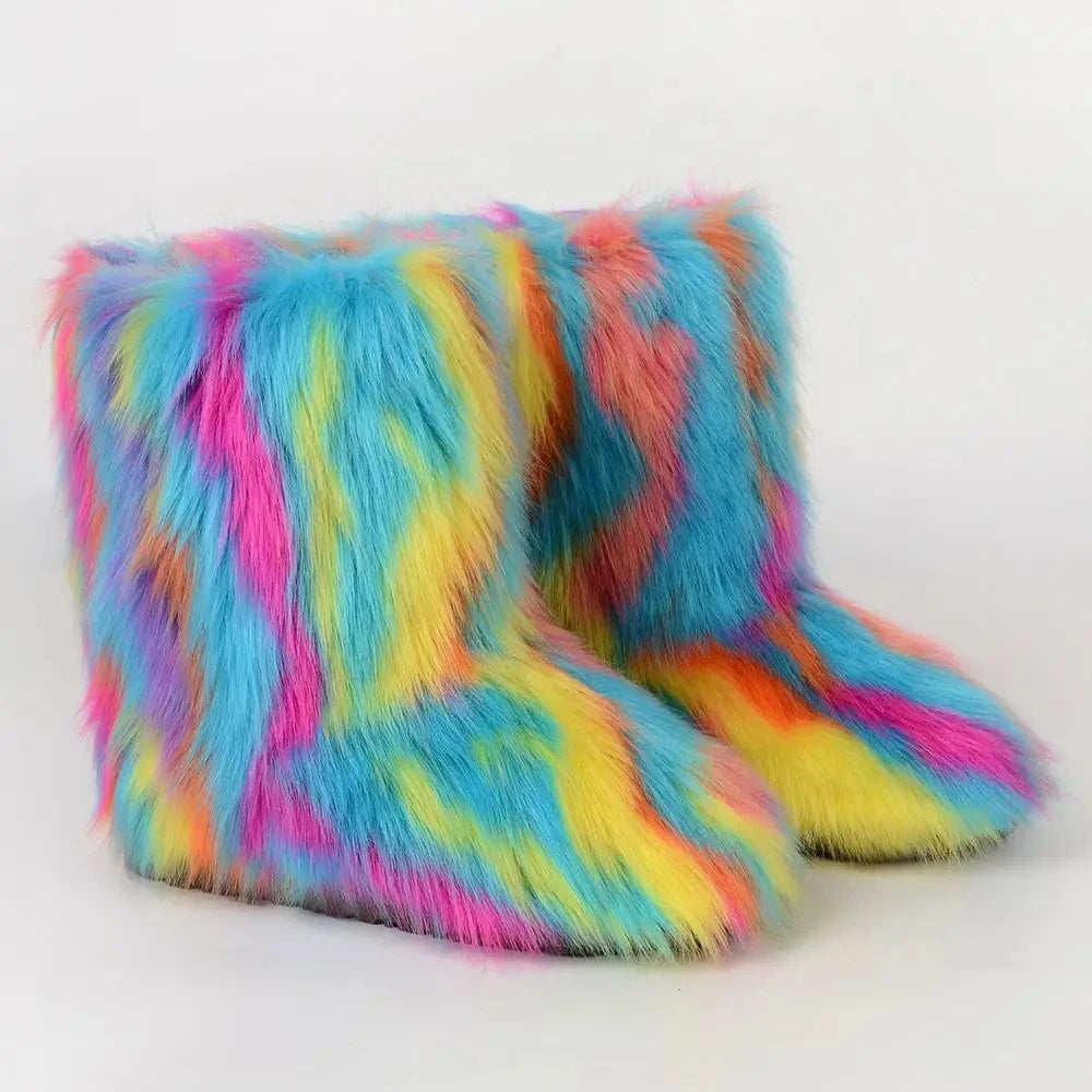 Women’s Faux Fur Winter Boots - Plush Warm Snow Shoes for Ladies with Luxury Furry Fashion Style