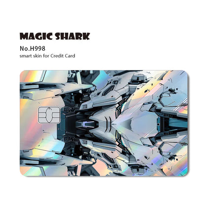 Holographic Robot and Shark Card Stickers - Laser Skin Film Decals for Debit, Credit, and Bank Cards