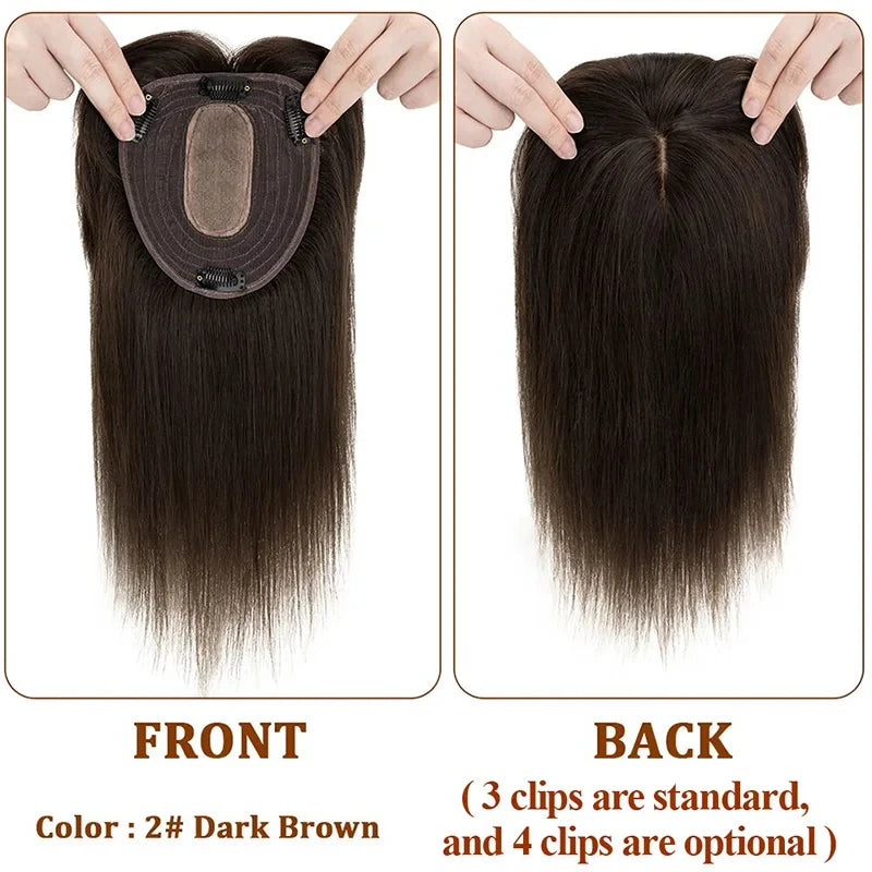 Silk Top Base Clip-In Hair Topper for Women – Real Human Hair Extension, Thin & Breathable Hairpiece