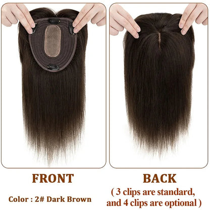 Silk Top Base Clip-In Hair Topper for Women – Real Human Hair Extension, Thin & Breathable Hairpiece