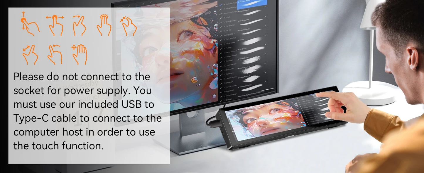 8.8 Inch HDMI Touch Screen Monitor – Long Wide Display with Case, PC Temperature Sensor Panel & Small Extender Monitor