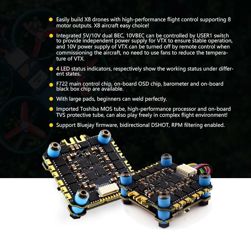 SoloGood F722 Flight Controller with ICM42688P & BLHELI_S 60A 4-in-1 ESC – 30.5x30.5mm 2-6S for FPV Freestyle Drone Parts