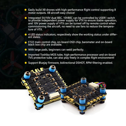 SoloGood F722 Flight Controller with ICM42688P & BLHELI_S 60A 4-in-1 ESC – 30.5x30.5mm 2-6S for FPV Freestyle Drone Parts