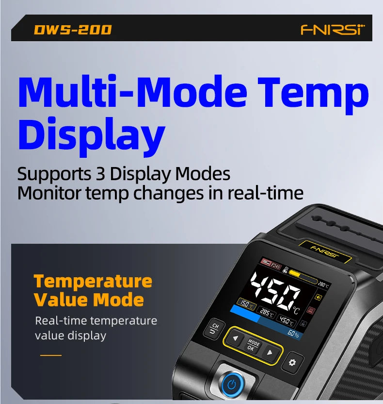FNIRSI DWS-200 200W Power Soldering Iron Station | C210 C245 Handle for Electronic Welding & Rework