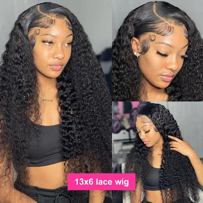 HD Lace Front Wig 13x6 – 40 Inch Deep Wave Human Hair Wig, Pre-Plucked Curly Brazilian Water Wave Lace Frontal Wig