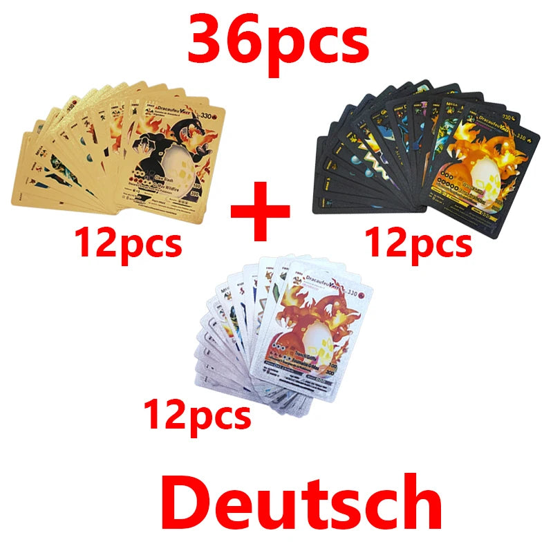 Pokemon Rainbow Gold & Silver VMAX GX Cards – Collectible Battle Trainer Cards in Spanish, English & French, Kids Toy Christmas Gift