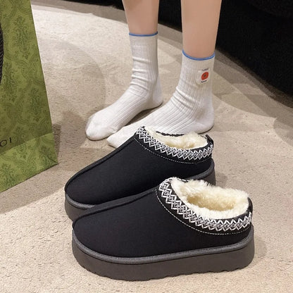 Women's Winter Snow Boots - Warm Cashmere Thick Sole Wool Lined Slip-On Cotton Shoes