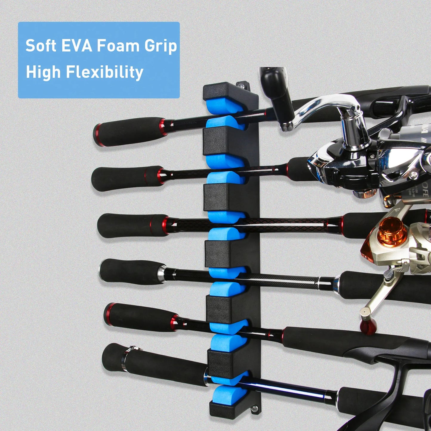 Go Pal RR1 Fishing Rod Holder - 6 Rod Horizontal & Vertical Wall Mount Storage Rack for Fishing Gear