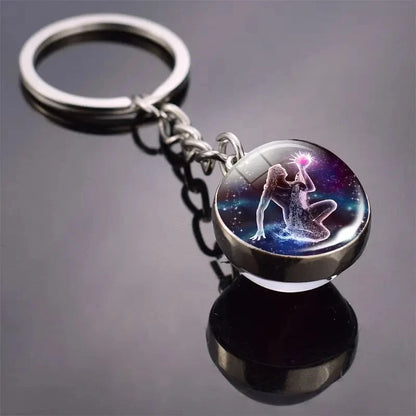 S12 Constellation Keychain – Luminous Double-Sided Zodiac Glass Ball Pendant for Men & Women