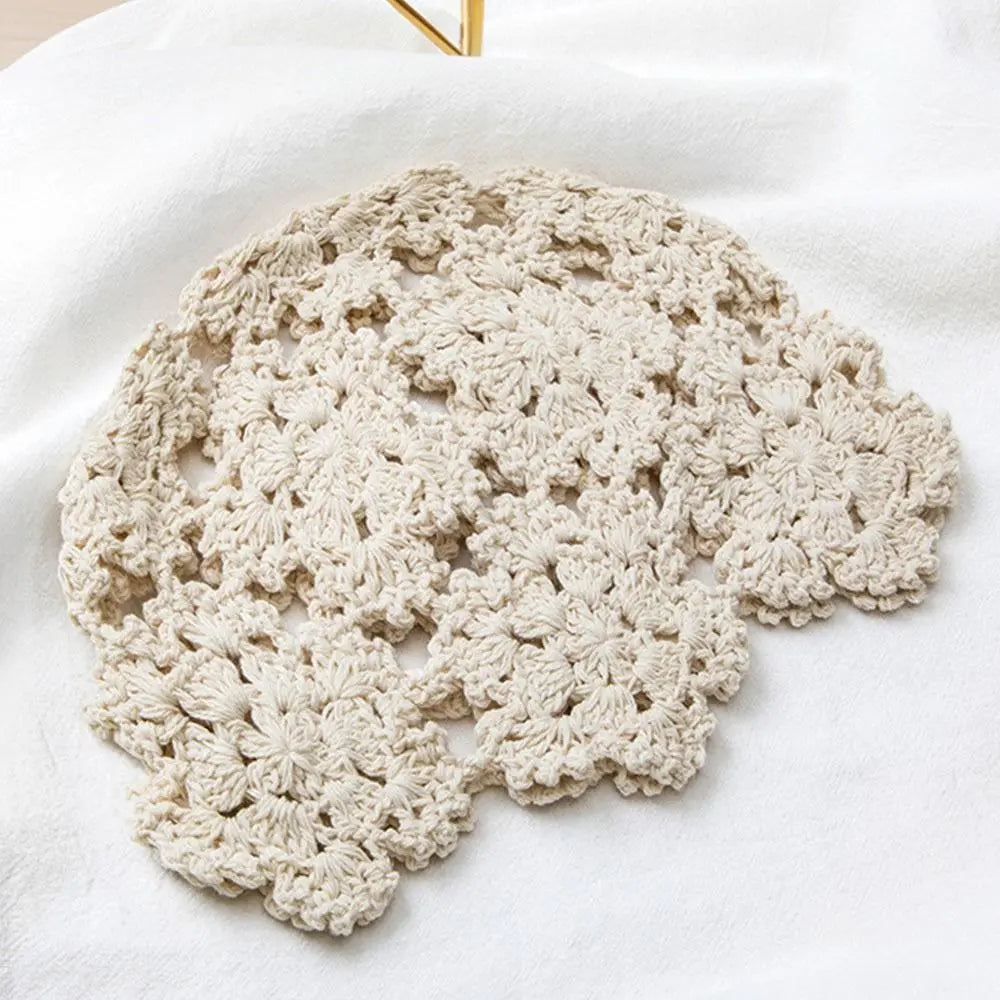 Autumn Winter Knitted Beret – Hollow Lace Flower Fashion Skullies Hat for Women, Casual Bonnet Cap