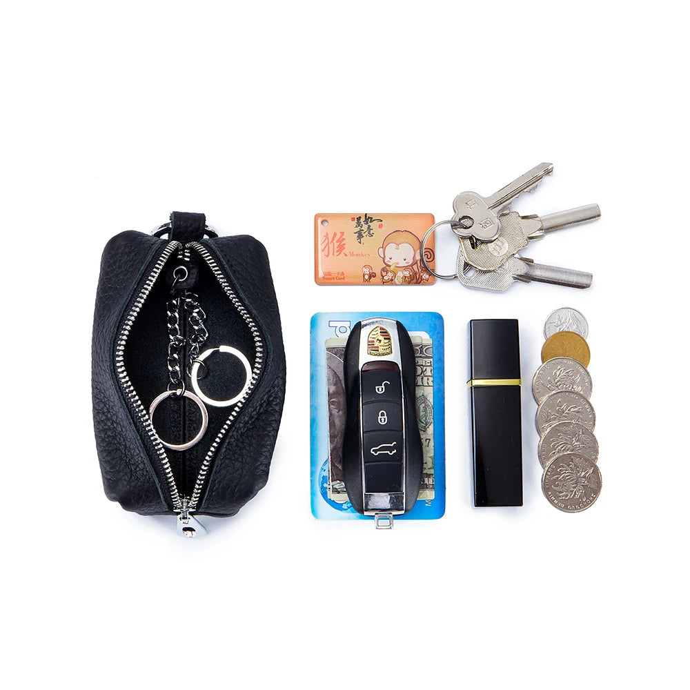 Genuine Leather Key Holder Wallet – Mini Car Key Organizer & Coin Purse with Double Keychains for Men & Women 🔑👜