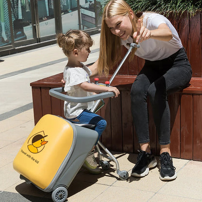 Kids Ride-On Luggage with Wheels – Sit and Ride Yellow Trolley Suitcase for Boys & Girls, Baby Walking Travel Box