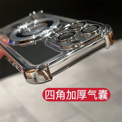 Luxury Wireless Charging MagSafe Ring Bracket Case - Transparent Magnetic Bumper Cover for iPhone 11, 12, 13, 14, 15 Pro Max Plus