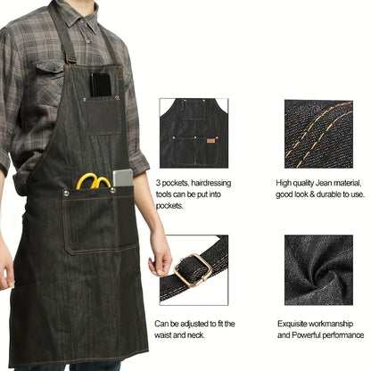 Denim Work Apron with Pockets - Lightweight Waterproof Waxed Canvas Tool Apron for Men & Women