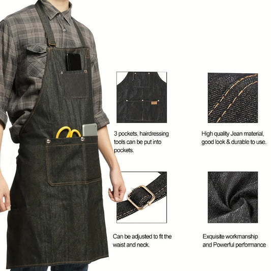 Denim Work Apron with Pockets - Lightweight Waterproof Waxed Canvas Tool Apron for Men & Women