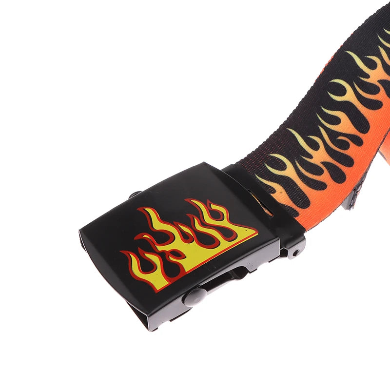 Hip Hop Fashion Canvas Belt – Personalized Flame Design, Casual & Punk Cowboy Belt for Men & Women