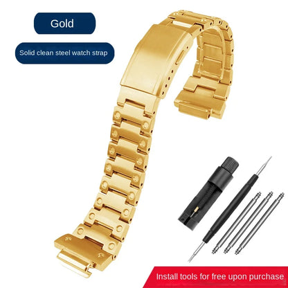 Stainless Steel Metal Case & Strap for Casio G-SHOCK DW5600, GW-M5610, 5000 & GW-B5600 – Gold & Black Modified Watchband