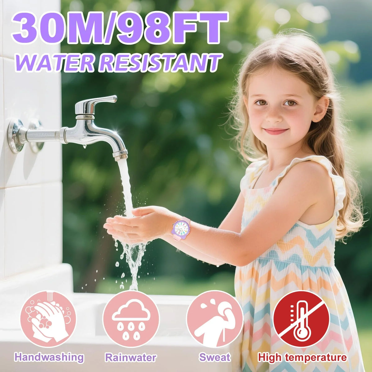 Kids Analog Learning Watch for Boys and Girls - Easy-to-Read 3ATM Waterproof Quartz Wristwatch for Ages 3–12