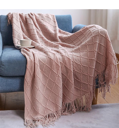 White Boho Throw Blanket – Textured Chunky Knitted Vintage Luxury Bedspread, Sofa Cover Manta Para Sofá