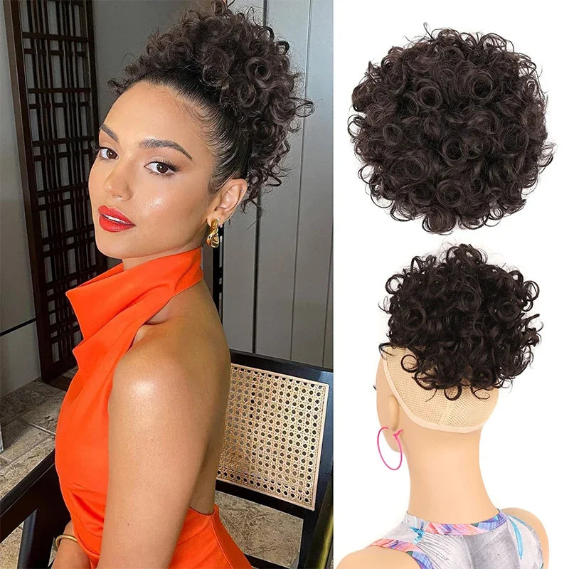 Synthetic Messy Curly Hair Bun – Short Loose Wave Updo Ponytail, Blonde Chignon Hairpiece, Heat-Resistant Extensions for Women