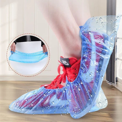 100PCS Disposable Waterproof Boot Covers – Non-Slip Plastic Overshoes for Rain & Mud Protection