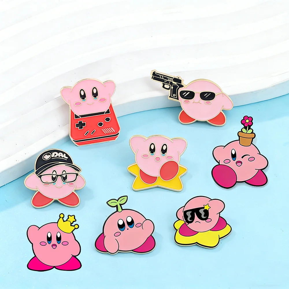 Kirby Pink Enamel Pins - Cute Anime Game Character Metal Brooch Badge Set for Friends & Collectors