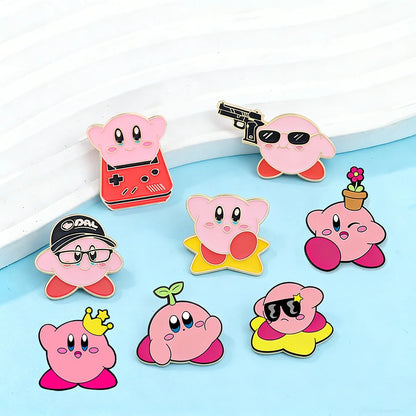 Kirby Pink Enamel Pins - Cute Anime Game Character Metal Brooch Badge Set for Friends & Collectors