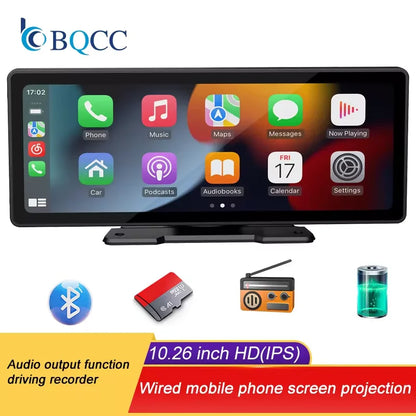BQCC 10.26-Inch Portable Wireless CarPlay Screen – HD Rearview Camera, Car Radio DVR, MP5 Multimedia Player, Android Auto