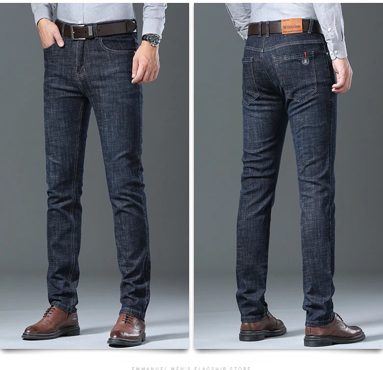 Men’s All-Match Brand Trousers – High-Quality Business Casual High Waist Denim Jeans for All Seasons