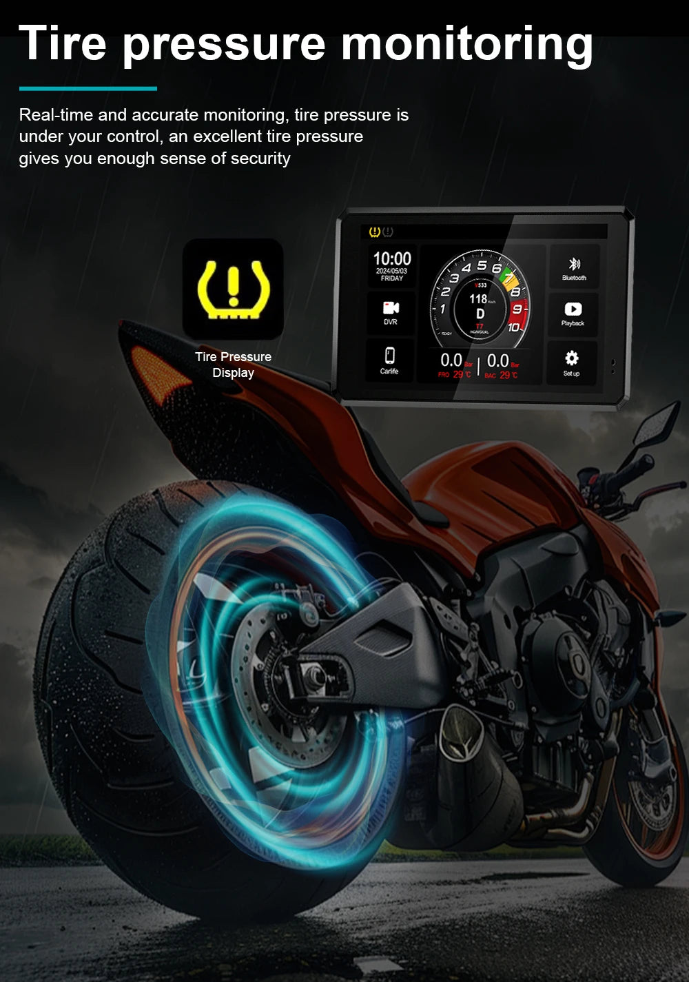 6.25-Inch Motorcycle GPS Navigation Screen with Wireless CarPlay & Android Auto – 1560x720 Resolution, Motor DVR Monitor, TPMS Optional
