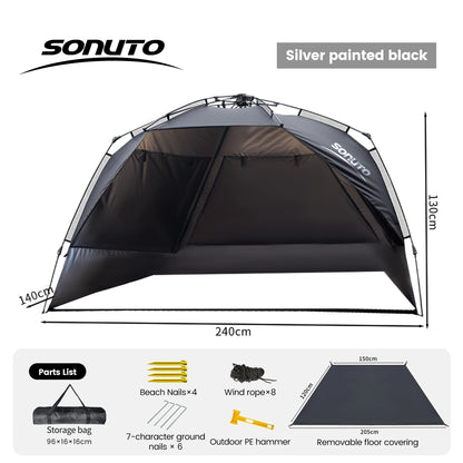Sonuto Outdoor 3-4P One-Touch Camping Tent – Automatic Quick Open Beach, Fishing, Picnic & Family Travel Tent with Anti-UV Shade