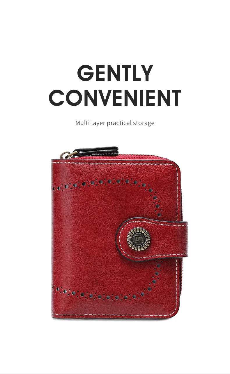 Retro Hollow-Out Short Purse for Women – Multi-Card Zipper Wallet, European & American Fashion Design