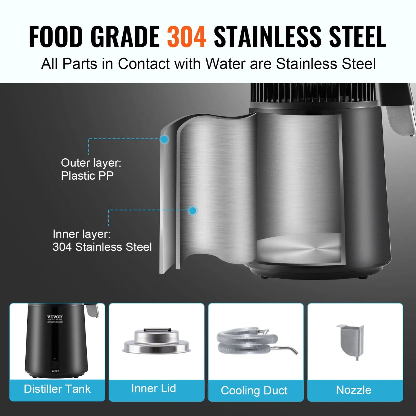 SucceBuy 4L Water Distiller – 1.05 Gallon Countertop Pure Water Purifier with 750W Filter