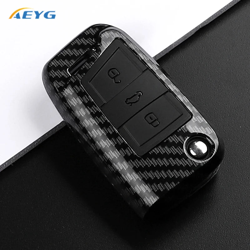 ABS Carbon Fiber Car Key Cover for VW, SEAT & Skoda – Fits Golf 7 MK7, Tiguan MK2, Ateca, Leon FR 2, Ibiza, Octavia