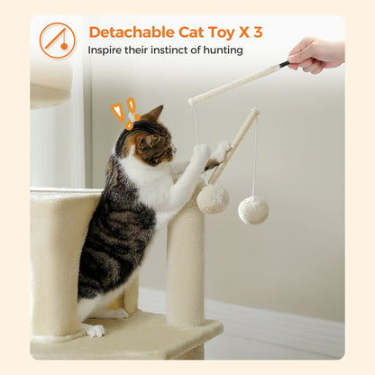 Large Cat Tree Tower – Multi-Level Plush Indoor Cat Condo with Scratching Posts, Boards, Perches & Caves