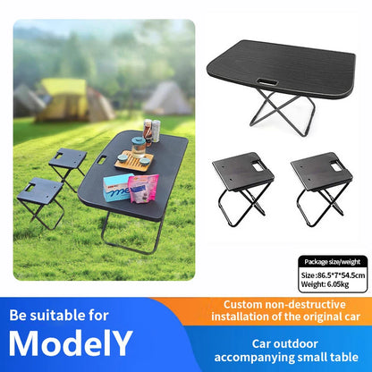 Tesla Model Y 2020-2025 Portable Folding Picnic Table – Travel Camping Boot Table with Chairs Set for Rear Trunk