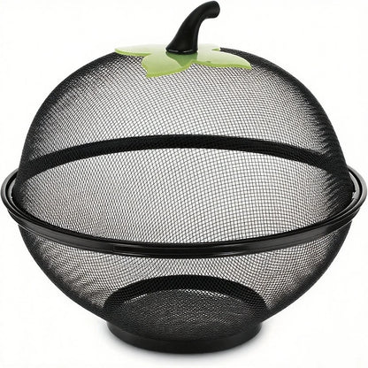 Metal Fruit Basket with Mesh Lid - Moisture Resistant Kitchen Storage Rack for Home & Outdoor