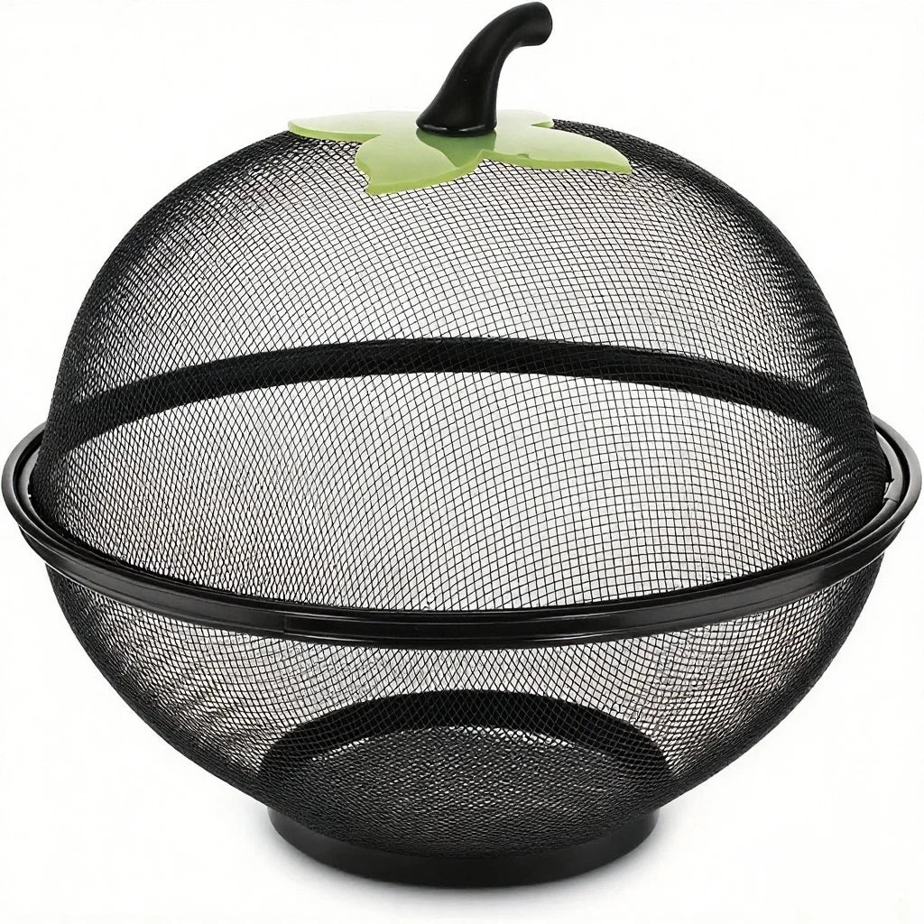 Metal Fruit Basket with Mesh Cover - Kitchen Storage Rack for Home & Outdoor Use