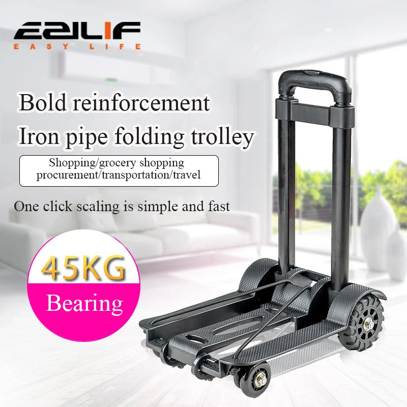 2/4-Wheeled Small Truck with Foldable Pull Rod – Portable Grocery, Luggage & Household Shopping Cart