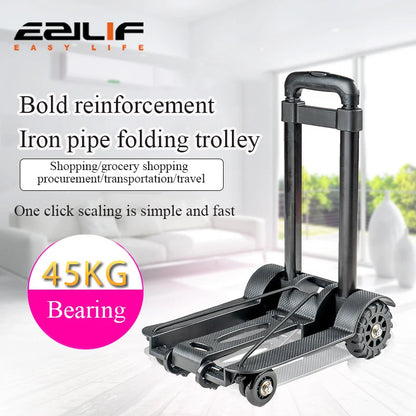 2/4-Wheeled Small Truck with Foldable Pull Rod – Portable Grocery, Luggage & Household Shopping Cart